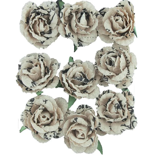40mm Linen Printed Rose Head Flowers